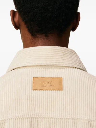 Ami Alexandre Mattiussi White Cotton Corduroy Side Slit Overshirt White