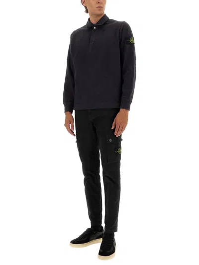 Stone Island Cotton Vanisé Polo Shirt In Black