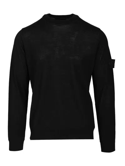 Stone Island Crew Neck Sweater Knitwear Black In Black