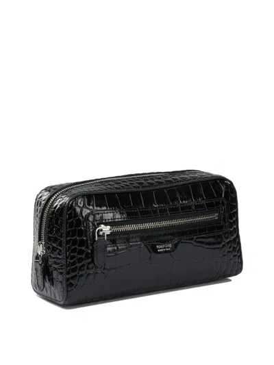 Tom Ford Crocodile Print Leather Beauty Case Pouch Black