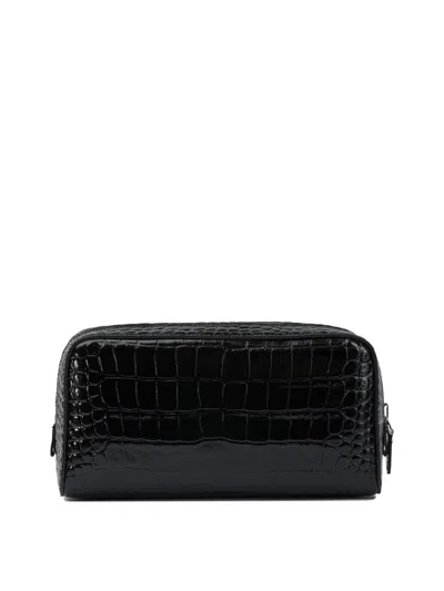 Tom Ford Crocodile Print Leather Beauty Case Pouch Black