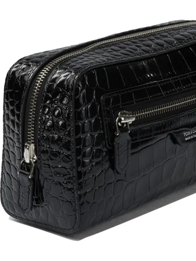 Tom Ford Crocodile Print Leather Beauty Case Pouch Black