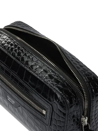 Tom Ford Crocodile Print Leather Beauty Case Pouch Black