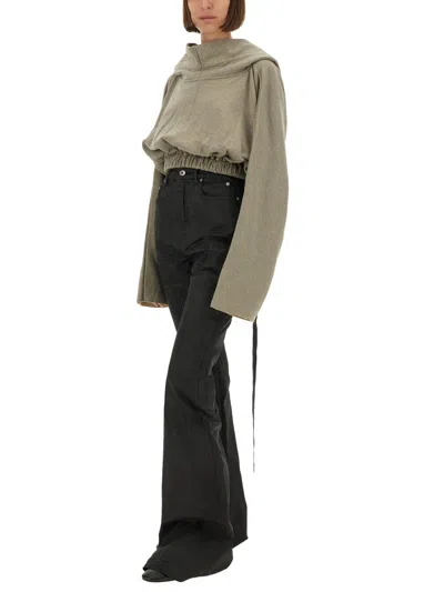 Rick Owens X Drkshdw Cropped Hooded Tunic Sweatshirt In Gray