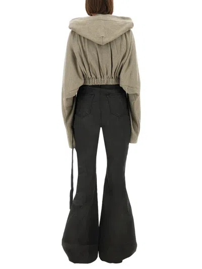 Rick Owens X Drkshdw Cropped Hooded Tunic Sweatshirt In Gray