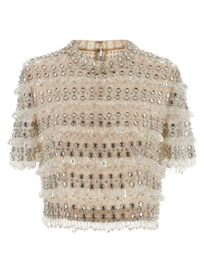 Carolina Herrera Crystal-embellished Short-sleeved Top In Brown