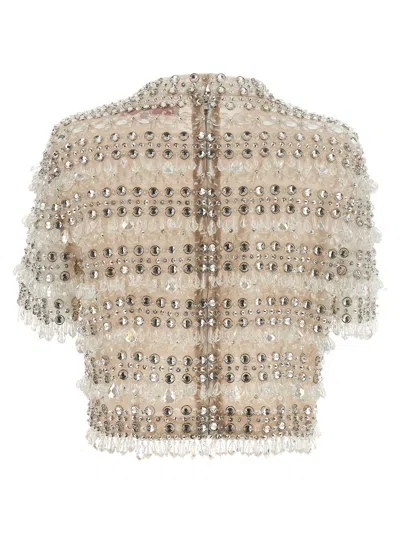 Carolina Herrera Crystal-embellished Short-sleeved Top In Brown