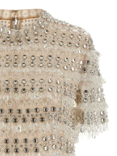 Carolina Herrera Crystal-embellished Short-sleeved Top In Brown