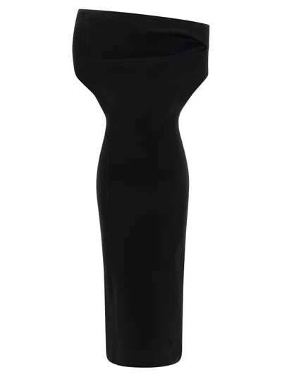 Armarium Off-shoulder Ribbed-knit Midi Dress In Black