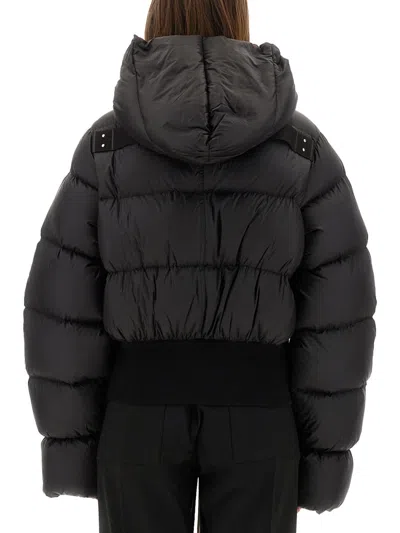 Rick Owens Black Down Jacket With Crop Design And Fixed Hood In Tech Fabric Woman In Black