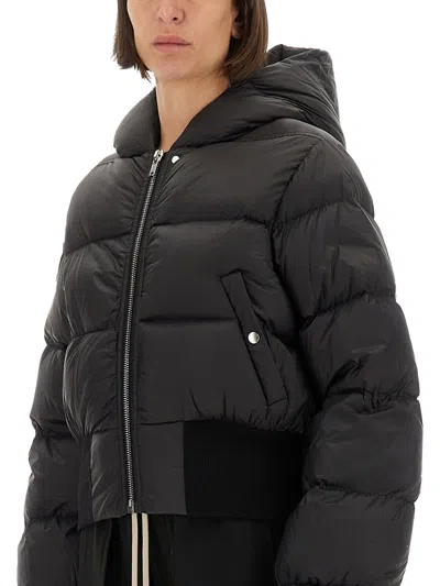 Rick Owens Black Down Jacket With Crop Design And Fixed Hood In Tech Fabric Woman In Black