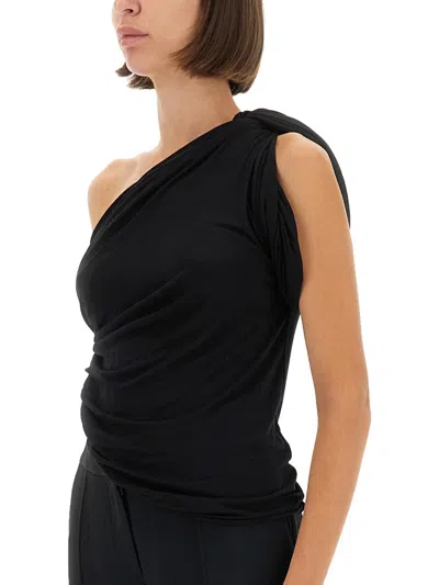 Rick Owens Asymmetric One-shoulder Draped Top In Black
