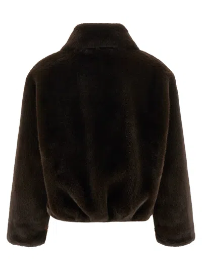 Pinko Ink-effect Faux Fur Blouson Jacket In Brown
