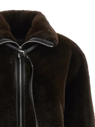Pinko Ink-effect Faux Fur Blouson Jacket In Brown