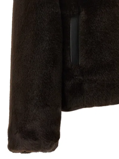 Pinko Ink-effect Faux Fur Blouson Jacket In Brown