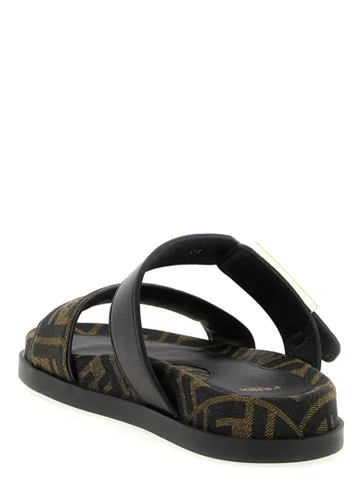 Fendi Leather Sandals With Double Strap And Buckle In Brown