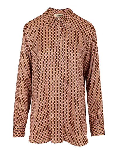 Fendi Micro Dots Long Sleeve Silk Shirt Shirts Multicolor In Brown