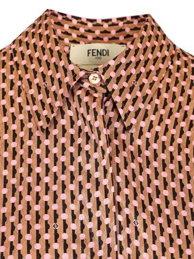 Fendi Micro Dots Long Sleeve Silk Shirt Shirts Multicolor In Brown