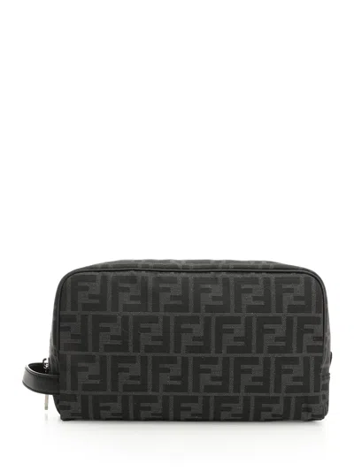 Fendi Men Embroidered Fabric Ff Beauty Case In Black