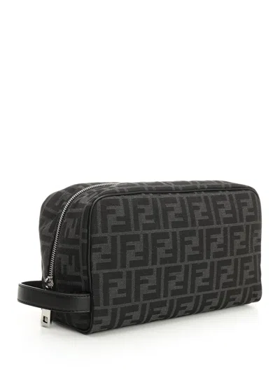 Fendi Men Embroidered Fabric Ff Beauty Case In Black