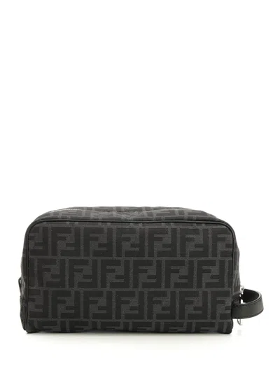 Fendi Men Embroidered Fabric Ff Beauty Case In Black