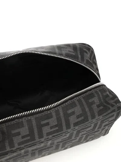 Fendi Men Embroidered Fabric Ff Beauty Case In Black