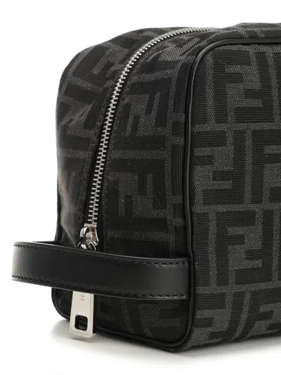 Fendi Men Embroidered Fabric Ff Beauty Case In Black