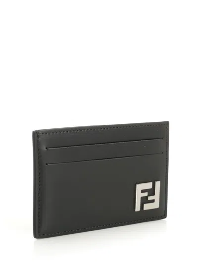 Fendi Flat Card Case Vit.king Wallets Black