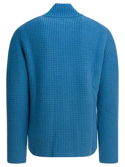 C.p. Company Lambswool Sweater With High Collar And Pocket In Blue