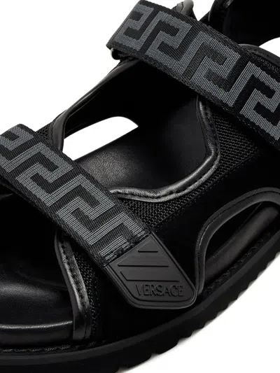 Versace Greca Strap Sandals In Black