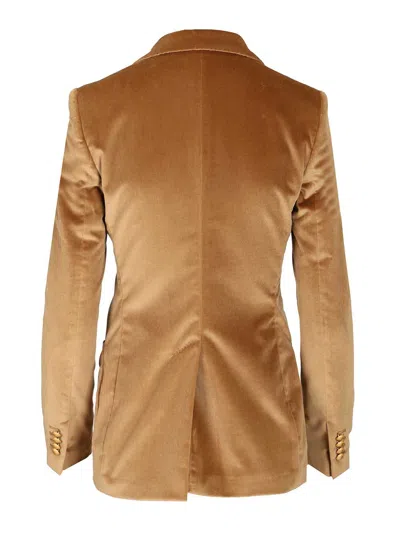 Tagliatore J-parigi12l Single Breast Velvet Blazer Beige Jackets Beige In Brown