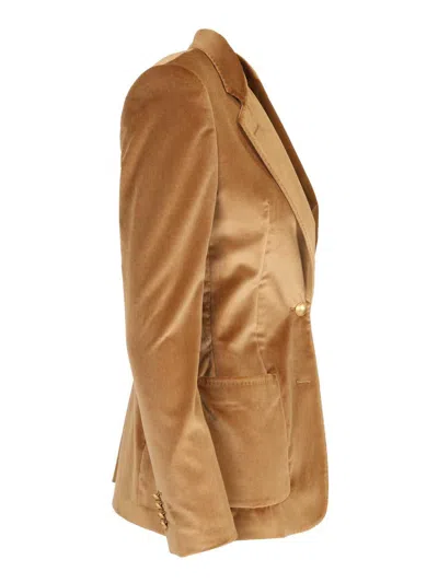 Tagliatore J-parigi12l Single Breast Velvet Blazer Beige Jackets Beige In Brown