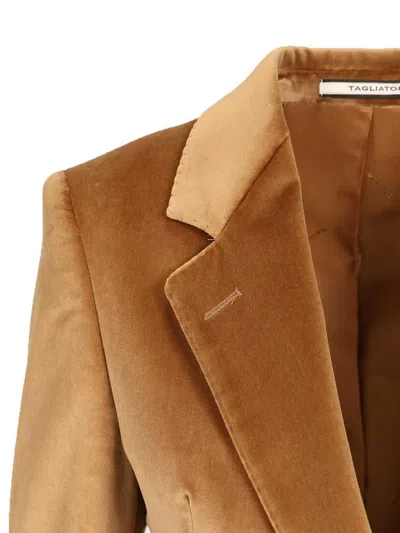 Tagliatore J-parigi12l Single Breast Velvet Blazer Beige Jackets Beige In Brown