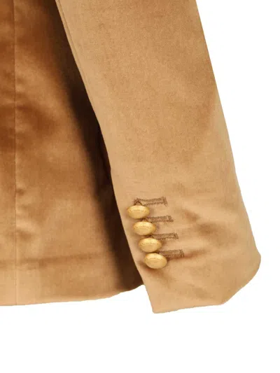 Tagliatore J-parigi12l Single Breast Velvet Blazer Beige Jackets Beige In Brown