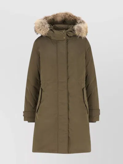 Woolrich Dark Green Polyester Coat In Brown