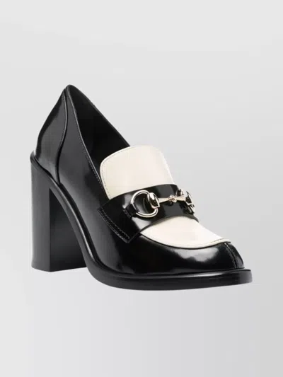 Gucci Stylish Two-tone Loafers Block Heel In Black