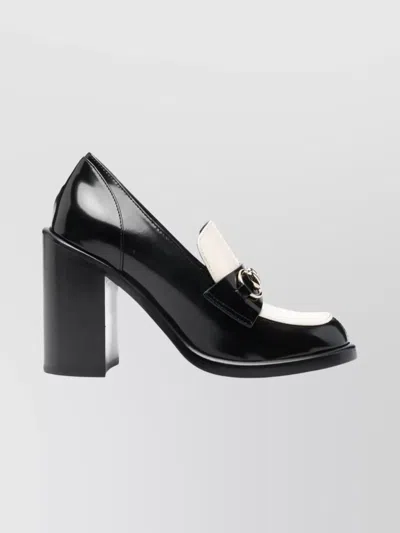 Gucci Stylish Two-tone Loafers Block Heel In Black