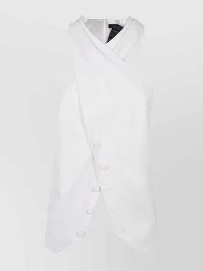 Max Mara Satin Wrap Sleeveless Jacket Buttons In White