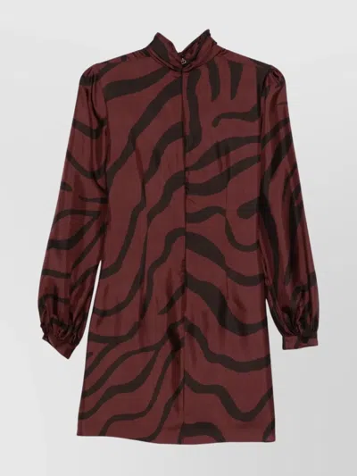 Raquel Diniz A-line Turtleneck Mini Dress With Long Sleeves In Brown