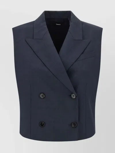 Theory Slightly Cropped Double-breasted Vest With Peak Lapels In Blue