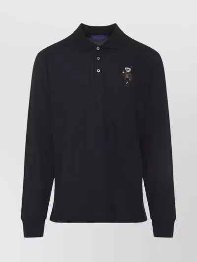 Ralph Lauren Long-sleeve Polo Shirt With Embroidered Bear Motif In Black