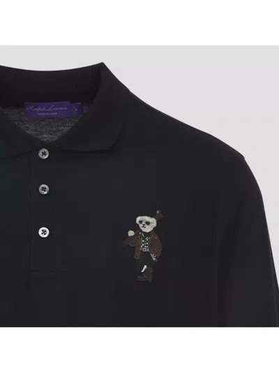 Ralph Lauren Long-sleeve Polo Shirt With Embroidered Bear Motif In Black