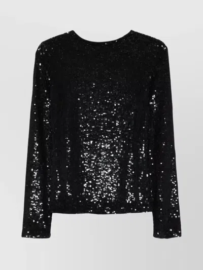 P.a.r.o.s.h Sleeveless Top With Sequin Detail And Round Neck In Black