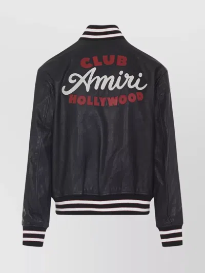 Amiri Leather Jacket With Elasticized Collar And Cuffs In Black