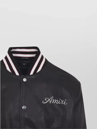Amiri Leather Jacket With Elasticized Collar And Cuffs In Black