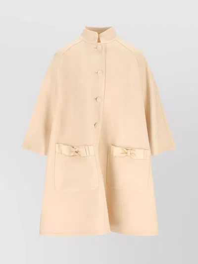 Valentino Stylish Coats With Flared Shape And Bows In Neutral