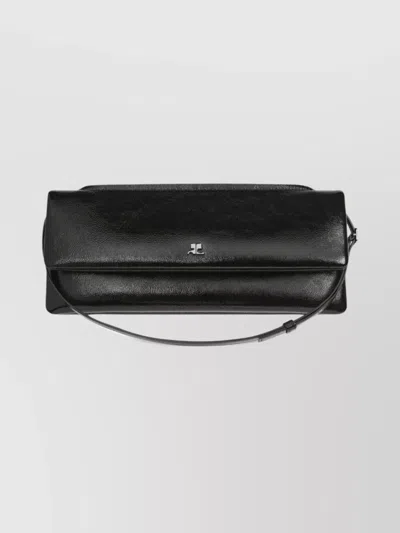 Courrèges Rectangular Leather Shoulder Bag With Adjustable Strap In Black