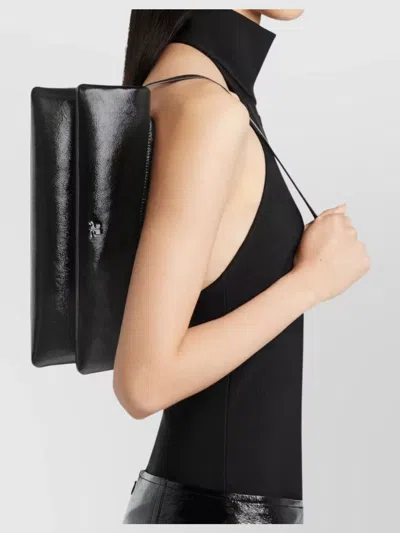 Courrèges Rectangular Leather Shoulder Bag With Adjustable Strap In Black