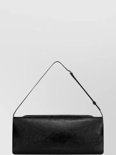 Courrèges Rectangular Leather Shoulder Bag With Adjustable Strap In Black