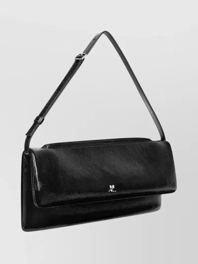 Courrèges Rectangular Leather Shoulder Bag With Adjustable Strap In Black